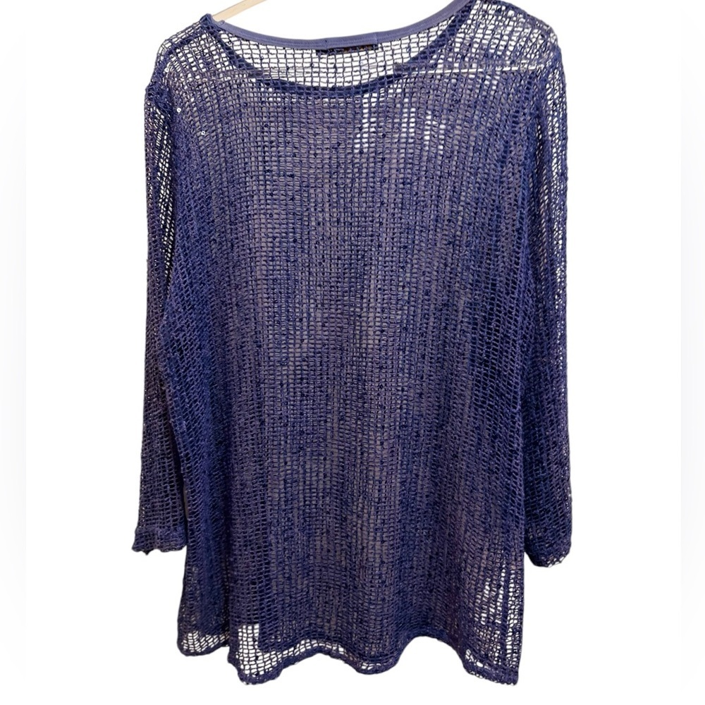 Piccadilly Blue Open Net Lace Top With Blue Sparkly Sequins 3/4 Sleeve Size M - Picture 6 of 6